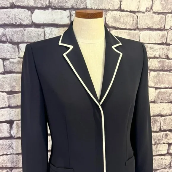 Ann Taylor Navy & White Long Sleeve Fully Lined Jacket Size 4 - Picture 2 of 9